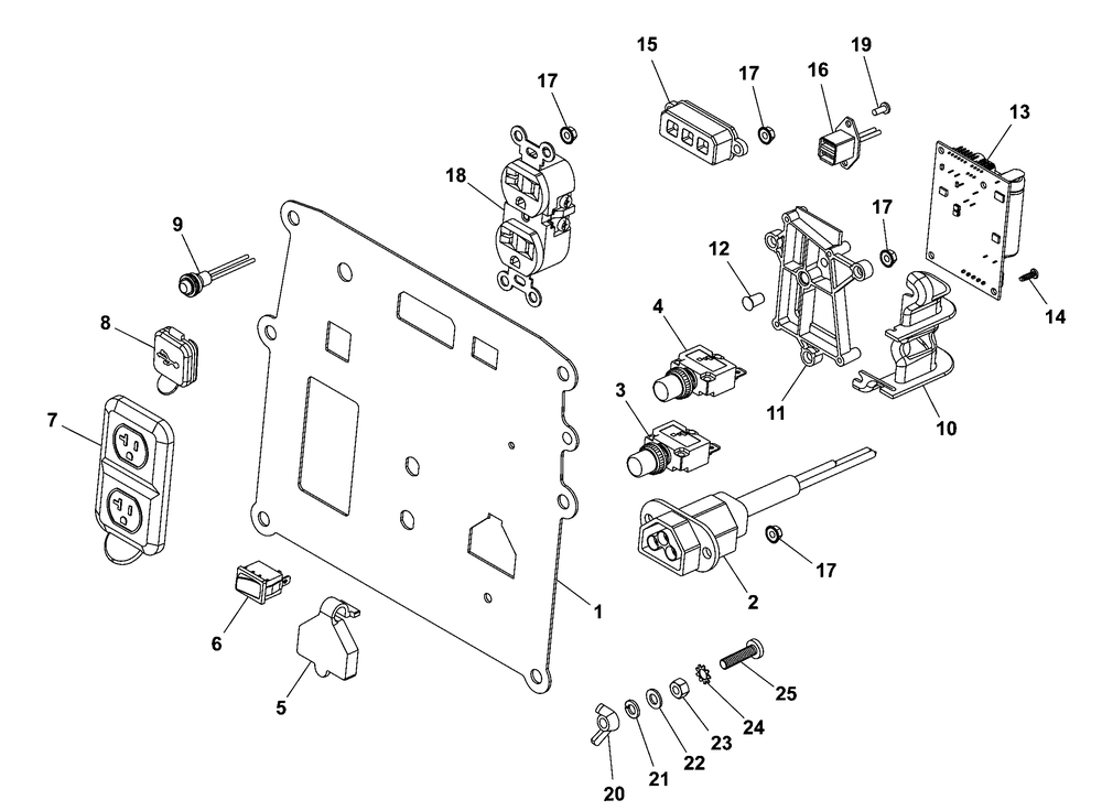 Control Panel Diagram and Parts List for 030767-00  Briggs and Stratton Generator